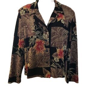 Coldwater Creek Women's Floral Button Down Collared Shirt Petite Small V-Neck